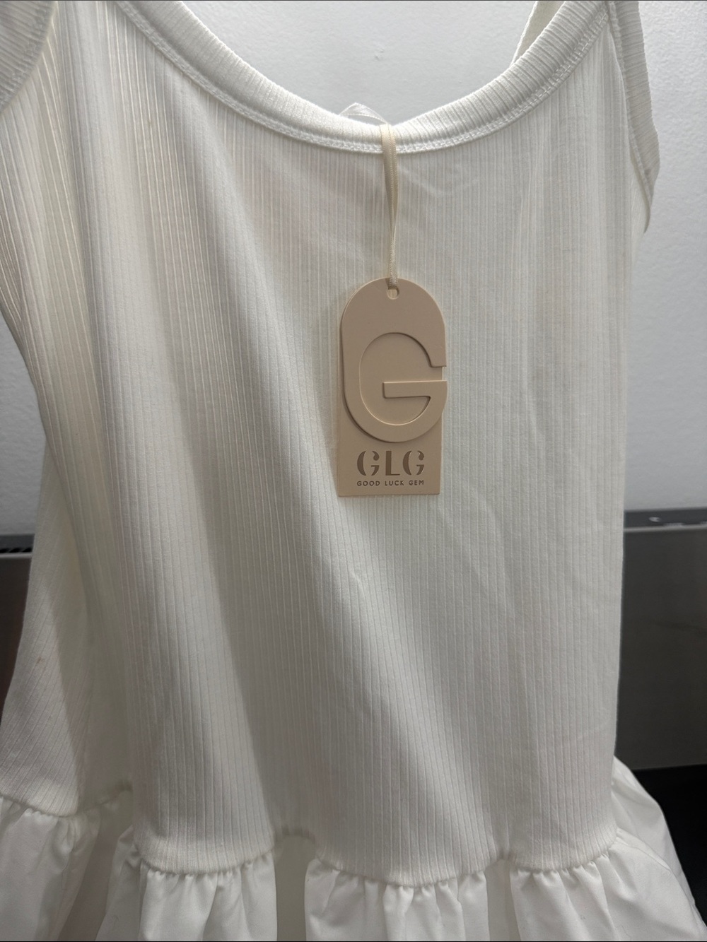 Good Luck Gem Cream Ribbed Scoop Tank with Gathered Hem